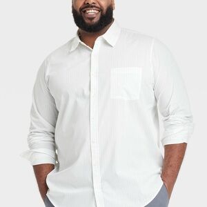 Men's Comfort Wear Long Sleeve Button up Dress Shirt -Goodfellow, white grid XXL